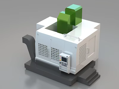 Industrial CNC Machining Equipment with White Body Green Top Parts and Control Panel 3d model