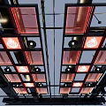 Modern Suspended Ceiling Design With Red Grid Panels And Metal Frame Structure 3d model