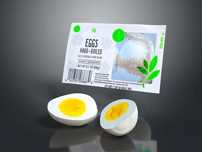 Free Range Chicken Eggs Halved Boiled with Carton and Green Leaf 3d model