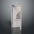 White Wooden Door Furniture With Damaged Frame And Glass Panel Cracks