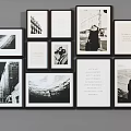 Various Size Photo Frames With Different Designs And Decorative Art Arranged On Gray Background