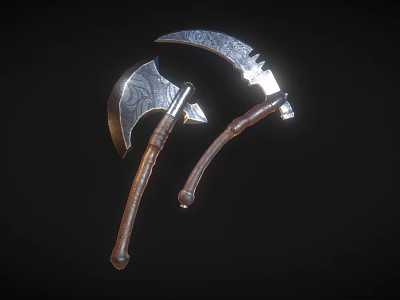 Hardware Tools Set of Axes with Wooden Handles and Textured Metal Blades 3d model