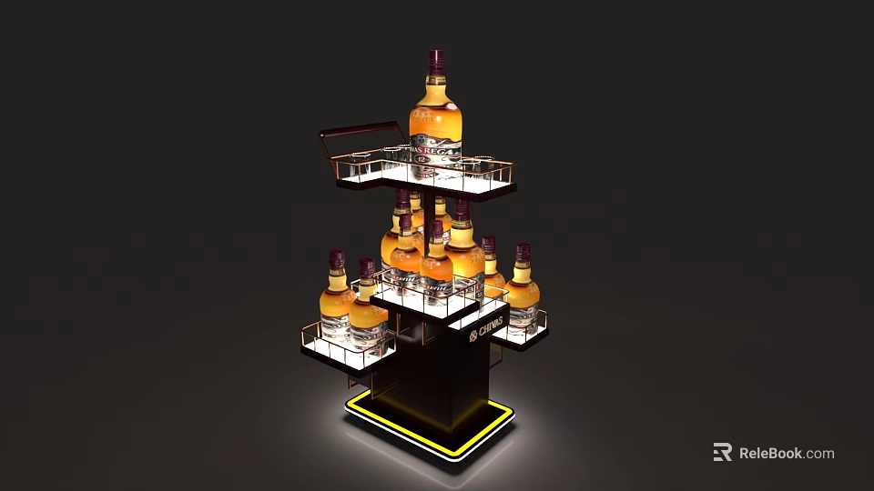 Whiskey Bottle Display Shelf With Multiple Tiers And Illuminated Design 3d model
