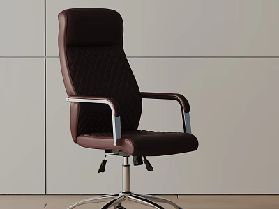 Modern Brown Leather Office Chair With Tufted Backrest Metal Armrests And Rolling Base 3d model
