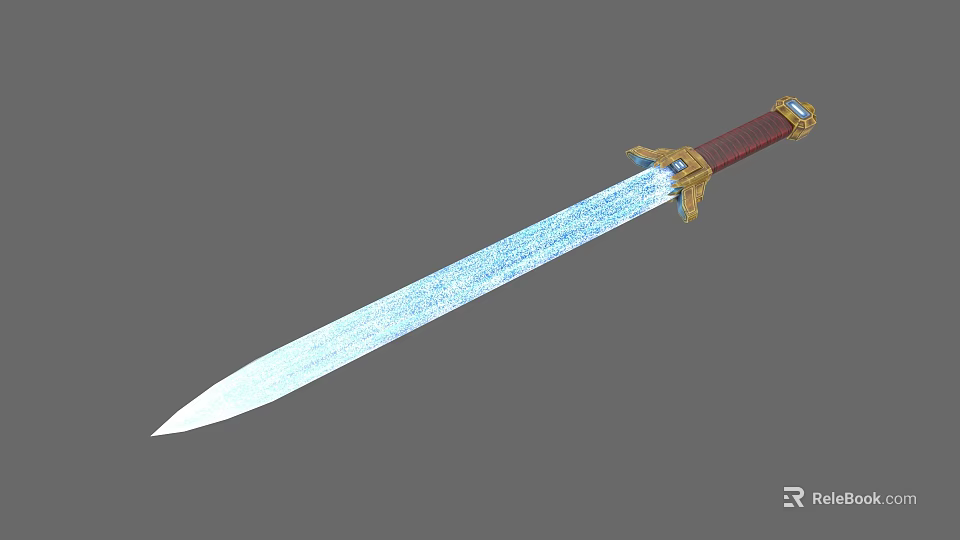 Medieval Decorative Sword With Textured Blade Brown Hilt And Golden Accents 3d model 