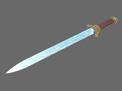 Medieval Decorative Sword With Textured Blade Brown Hilt And Golden Accents 3d model