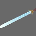 Medieval Decorative Sword With Textured Blade Brown Hilt And Golden Accents