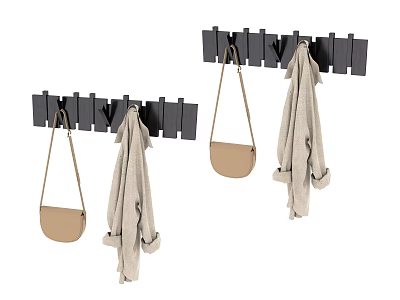 Black Wall Mounted Hook Rack With Beige Bags And Coats For Home Organizing 3d model