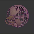 Metallic Globe Sculpture With Wireframe Design And Hexagonal Geometric Component