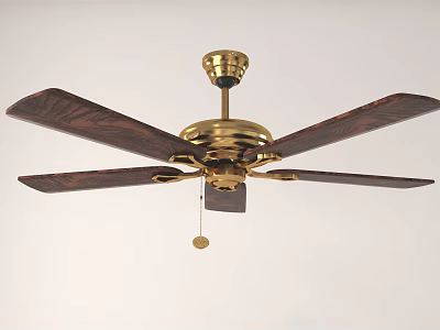 Classic Brass Ceiling Light with Wooden Fan Blades and Elegant Decorative Design 3d model