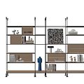 Modern Bookshelf With Metal Frame Wooden Shelves Books Decorative Sculptures And Artwork
