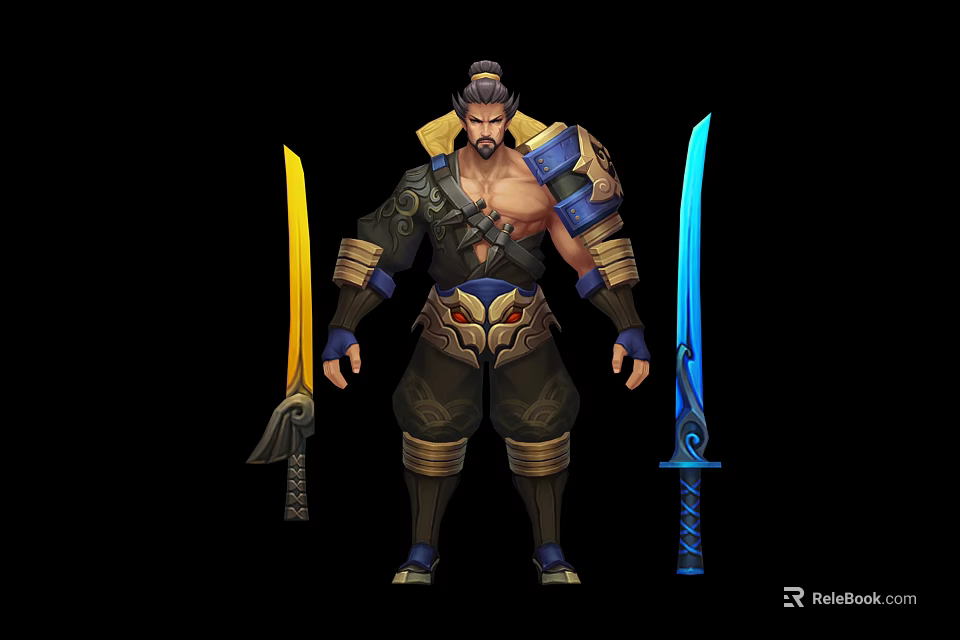 Warrior Character And Dragon Creature In Eastern Armor With Twin Swords 3d model 