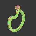Elegant Gold Ring with Inlaid Green Square Stones and Shell Shaped Top Gem Design
