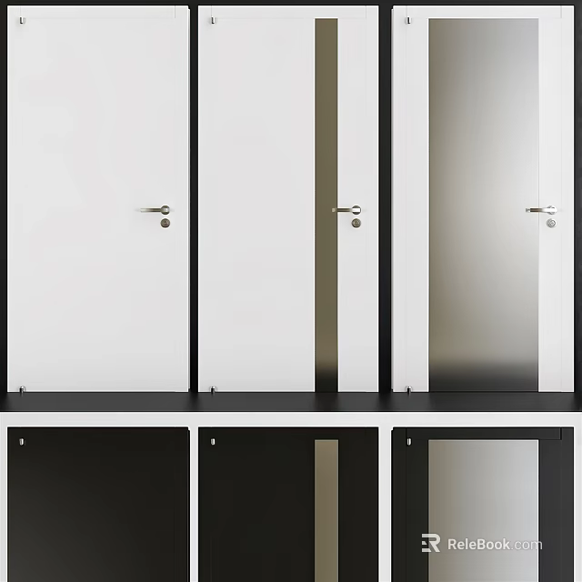 Contemporary Hinged Doors Collection With White Black Panels And Sleek Metal Handles 3d model 