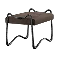Brown Upholstered Sofa Bench With Black Curved Metal Frame Modern Design Style