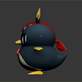 Cute Cartoon Bird Figurines With Blue Red Hat And Black Designs On Shiny Surface