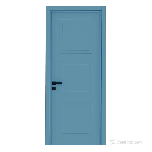 Modern Blue Sliding Door Interior Design With Panel Structure And Black Handle 3d model
