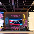 Modern Bar Interior With Neon Gradient Lighting Stocked Bottle Shelves And High Stools 3d model