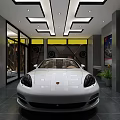 Modern Auto Detailing Shop Interior With Display Cars And Lighting Fixtures