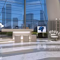 Modern Shop Front Desk In Spacious Bright Lobby 3d model