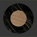 Modern Round Table With Black Marble Top And Wooden Central Circle Design