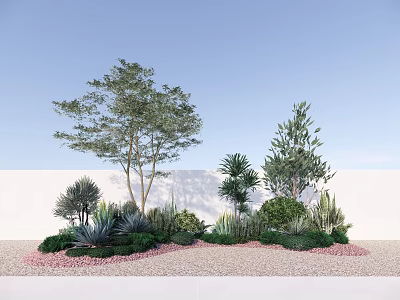 Outdoor Garden Plant Combination With Trees Shrubs Succulents And Pebble Ground 3d model