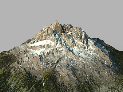 Mountain Terrain With Snow Covered Peaks Rocky Slopes And Green Vegetation 3d model