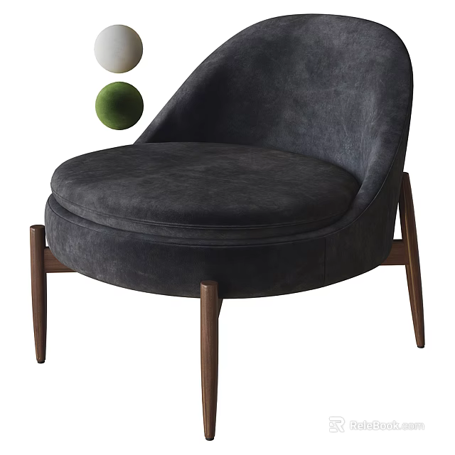 Modern Dark Gray Velvet Accent Chair With Wooden Legs For Living Room 3d model 