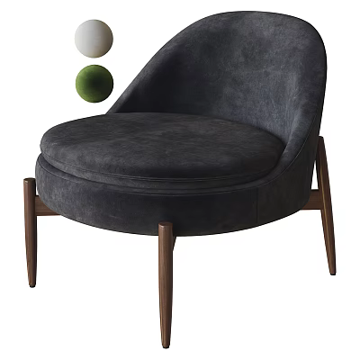 Modern Dark Gray Velvet Accent Chair With Wooden Legs For Living Room 3d model