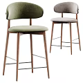 Modern Bar Stools With Beige And Green Upholstered Seats Wooden Legs