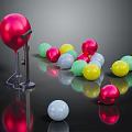Shiny Colorful Balloons Display With Metal Pump And Multiple Colors On Dark Background
