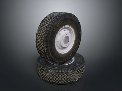 Stacked Tires With Diamond Pattern Tread And White Metal Rims 3d model