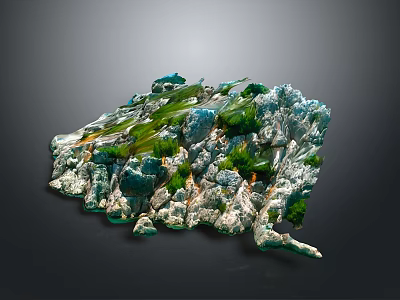Detailed Terrain Mountainous Landscape With Green Vegetation Blue Water And Rock Formations 3d model