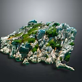 Detailed Terrain Mountainous Landscape With Green Vegetation Blue Water And Rock Formations