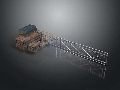 Industrial Metal Frame Gate Structure With Wooden Roof And Platform Design 3d model
