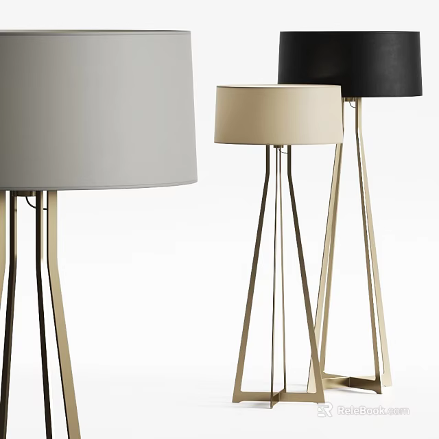 Modern Floor Lamps With Golden Bases And Colored Shades For Home Decor 3d model 