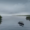 Serene Classical Garden Landscape With Calm Lake Boat Pagoda And Mountain View