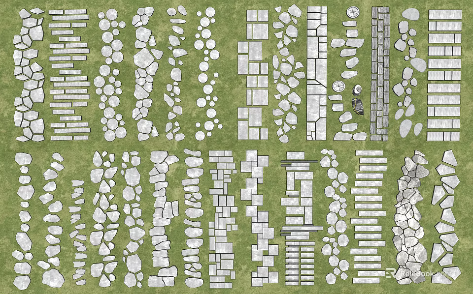 Garden Path Paving Design Ideas With Various Stone Brick And Cobblestone Patterns 3d model 