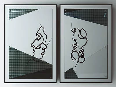 Abstract Line Face Wall Art with Geometric Patterns and Grid Design Framed for Home Decoration 3d model