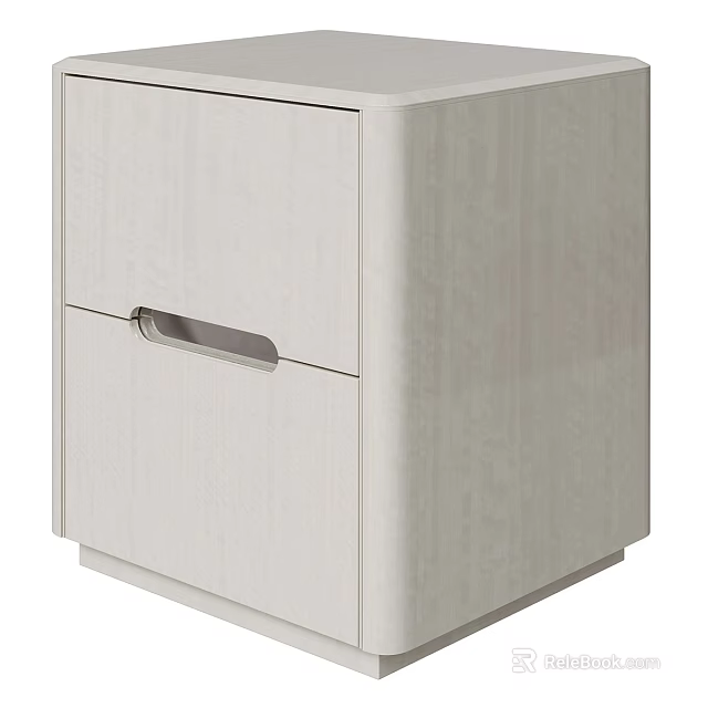 Modern Light Colored Bedside Table With Two Drawers And Metal Handle 3d model 