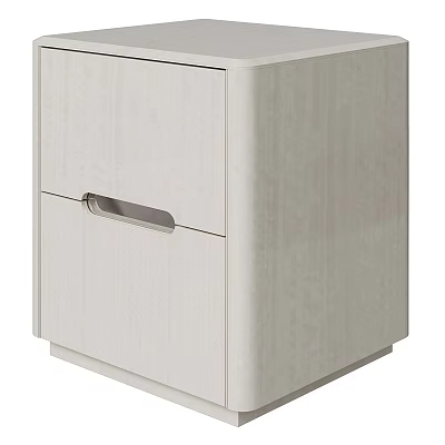 Modern Light Colored Bedside Table With Two Drawers And Metal Handle 3d model