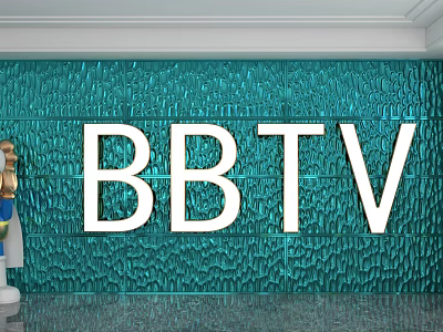 Elegant Green Wavy Textured Background Wall With Large White BBTV Letters 3d model
