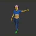 Woman In Blue Cropped Top And Black Leggings Stretching With White Sneakers