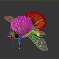 Fluffy Yellow And Black Bumblebee With Transparent Red Veined Wings On Dark Background