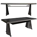 Modern Dark Wood Desk With Sleek Angled Legs And Lower Shelf Design