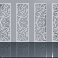White Hinged Doors With Intricate Swirl Patterns On Gray Background And Reflections 3d model