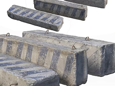 Blue And White Striped Concrete Barriers With Metal Rings For Construction Use 3d model