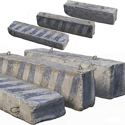 Blue And White Striped Concrete Barriers With Metal Rings For Construction Use 3d model