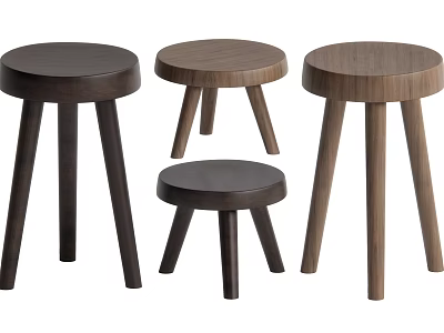 Wooden Stools With Round Seats And Various Heights In Modern Minimalist Design 3d model