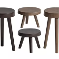 Wooden Stools With Round Seats And Various Heights In Modern Minimalist Design